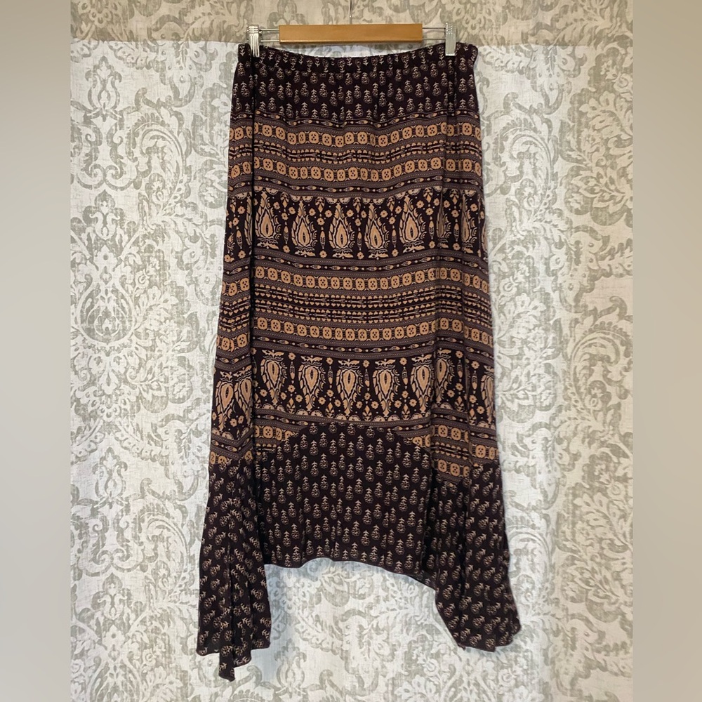 Sundance Rayon Elastic Waist A Line Boho Festival Hippie Maxi Skirt Burgundy 10